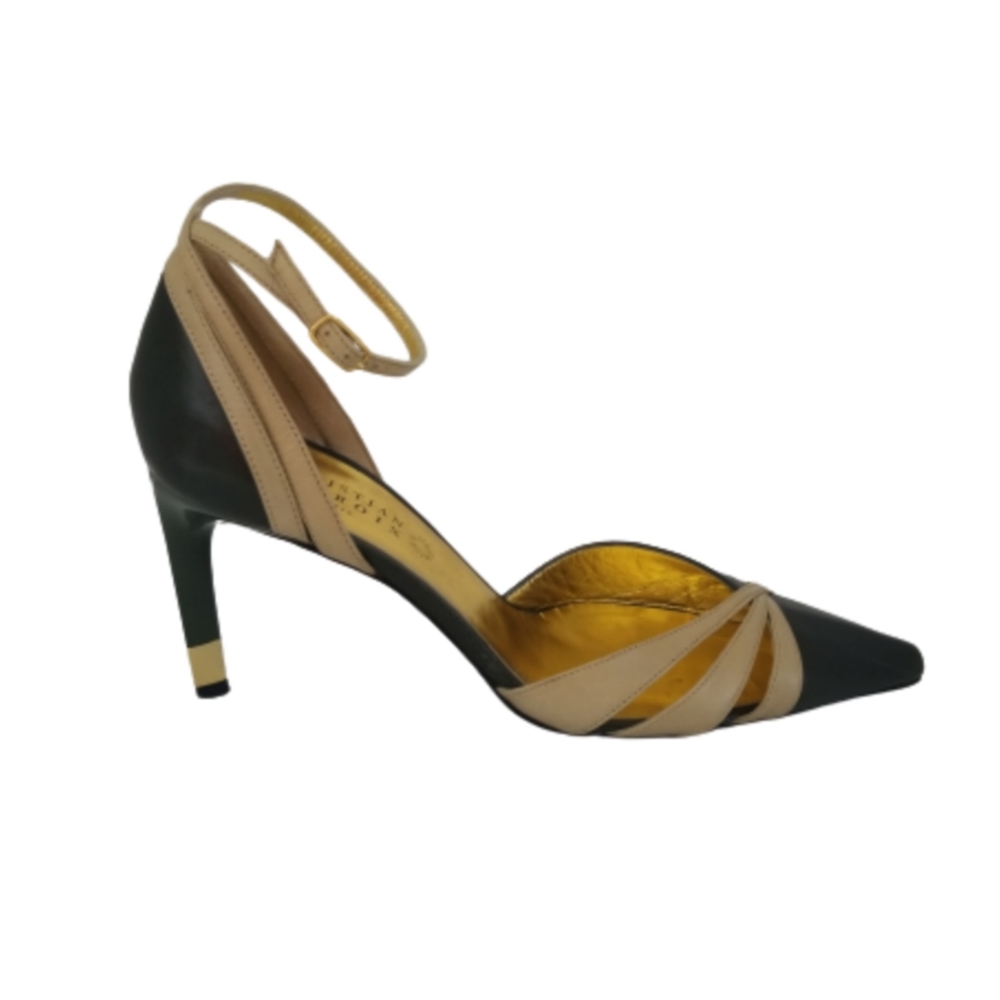 CHRISTIAN LACROIX ankle strap Heels womens size 7.5 two tone green gold holiday - Picture 2 of 6